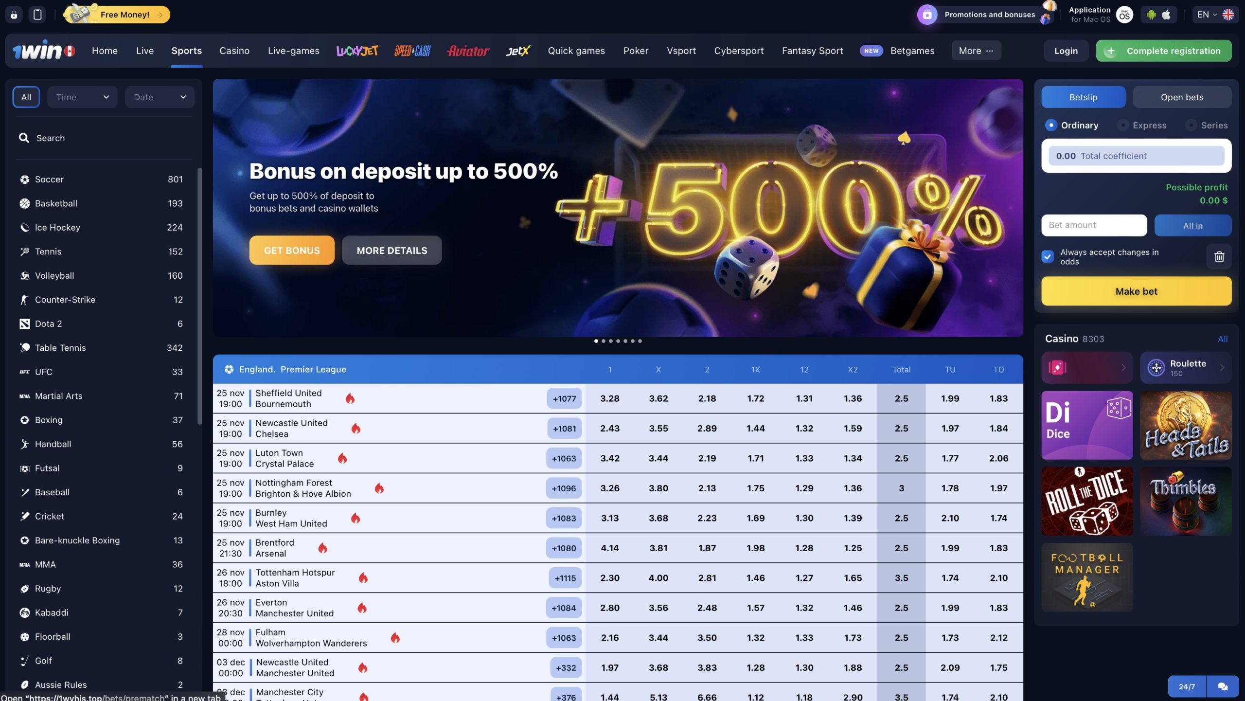 Online casino and betting